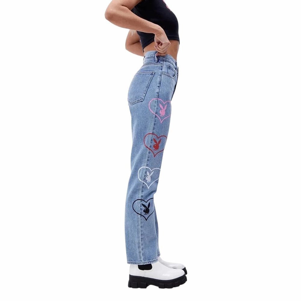 Playboy X PacSun Bunny Heart Graphic Straight‎ Leg Jeans | Light Wash | Size 27